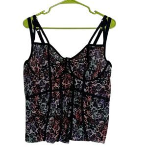 Torrid Floral Skull Gothic Corset Top Womens 2X Sheer Boning Strappy Emo Black
